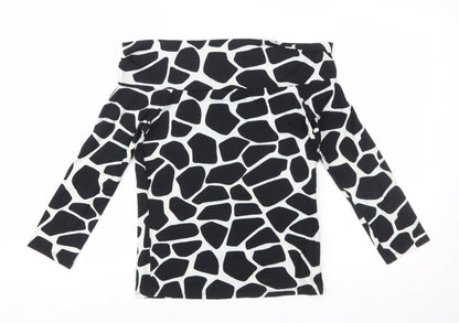 Zara Women Black Animal Print Off the Shoulder Blouse Size L