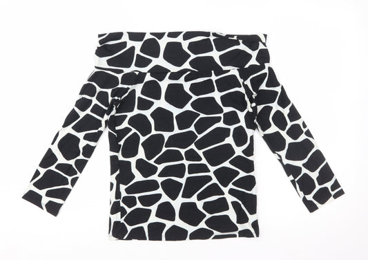 Zara Women Black Animal Print Off the Shoulder Blouse Size L