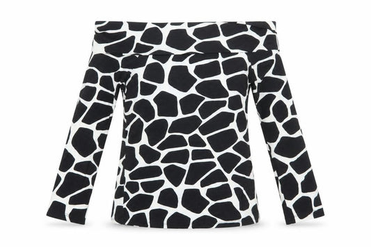 Zara Women Black Animal Print Off the Shoulder Blouse Size L
