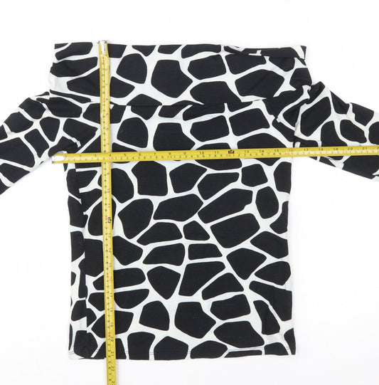 Zara Women Black Animal Print Off the Shoulder Blouse Size L
