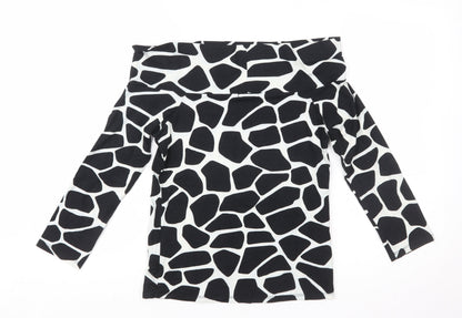 Zara Women Black Animal Print Off the Shoulder Blouse Size L