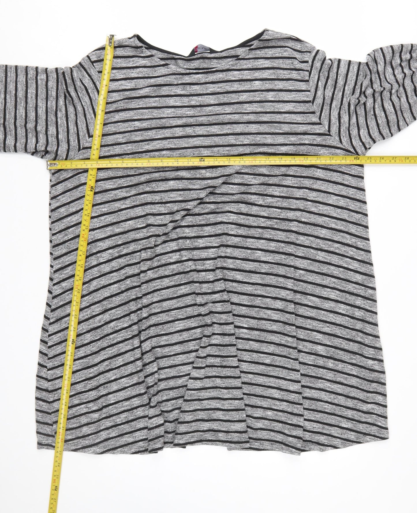 Yours Women Grey Striped 3/4 Sleeve Tunic Jumper Size 22