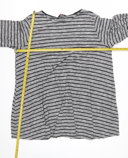 Yours Women Grey Striped 3/4 Sleeve Tunic Jumper Size 22