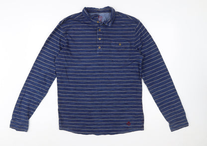 White Stuff Men's Blue Striped Long Sleeve Polo Shirt Size S