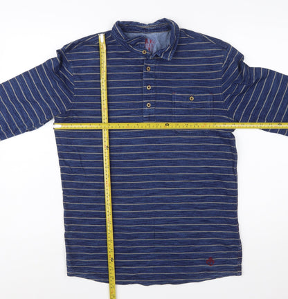 White Stuff Men's Blue Striped Long Sleeve Polo Shirt Size S
