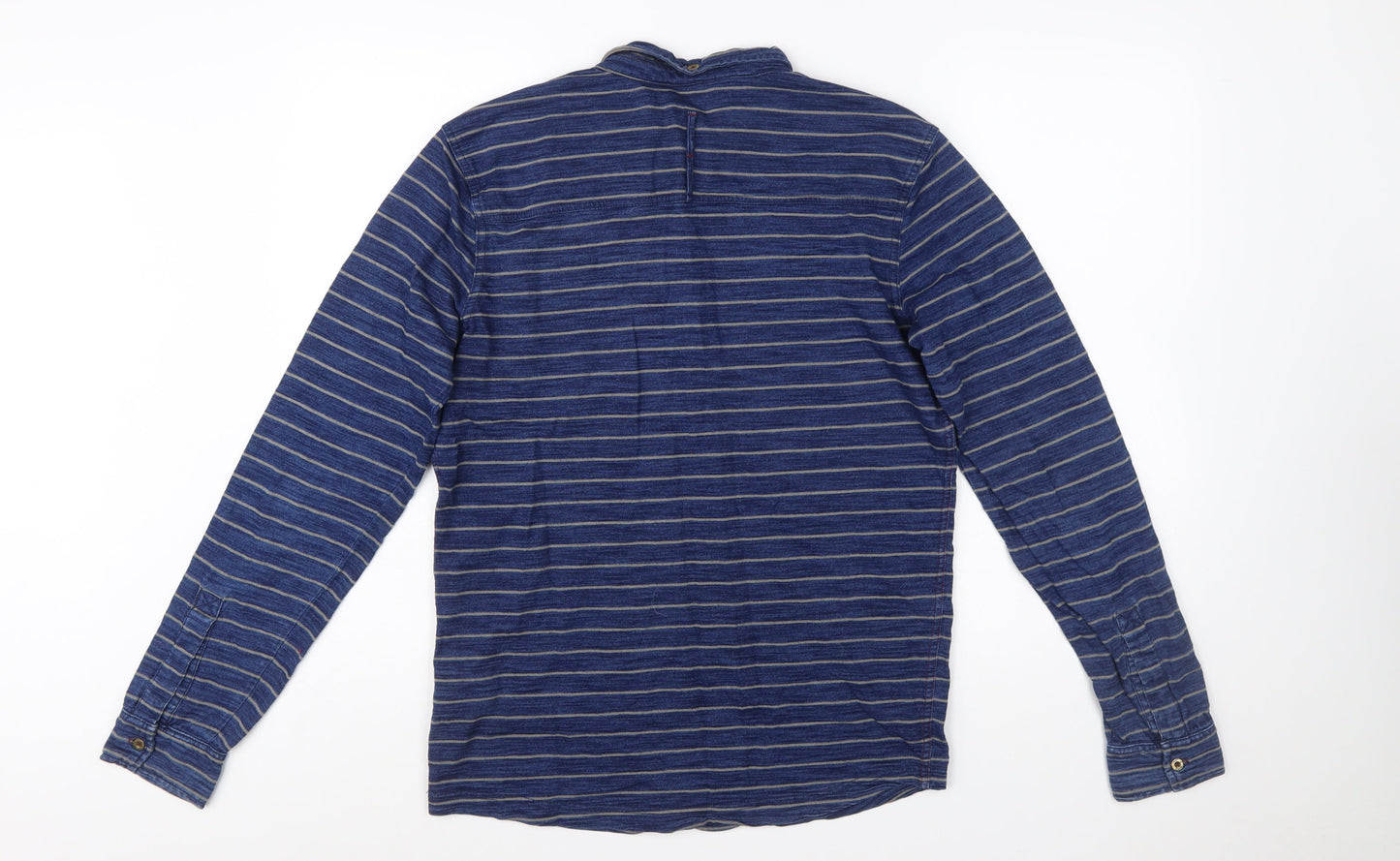 White Stuff Men's Blue Striped Long Sleeve Polo Shirt Size S