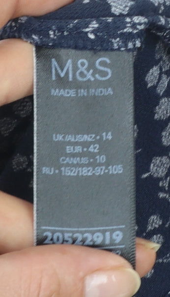 Marks and Spencer Women's Blue Floral Viscose Tunic Blouse UK 14