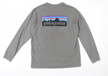 Patagonia Men's Grey Long Sleeve Regular Fit Cotton T-Shirt M