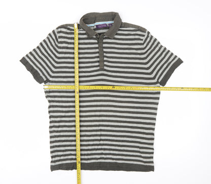 Ted Baker Men's Grey Striped Cotton Polo Shirt Size L