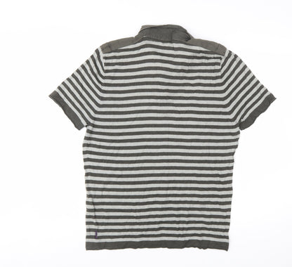 Ted Baker Men's Grey Striped Cotton Polo Shirt Size L