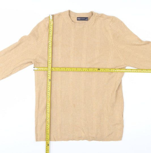 Marks and Spencer Women Beige Ribbed Knit Jumper Size 18