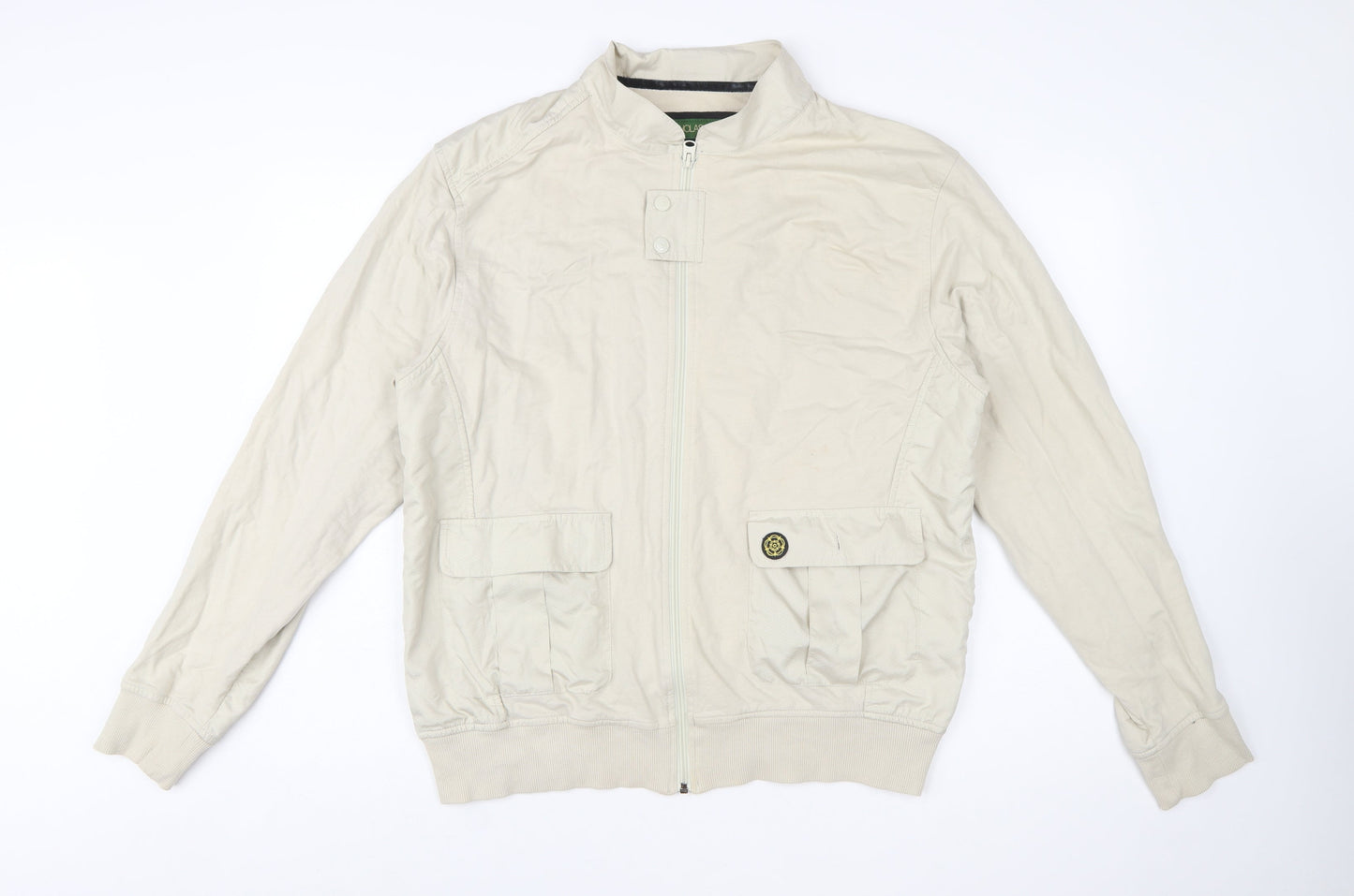 Nicholas Deakins Men’s Beige Cotton Bomber Jacket 2XL Classic Casual