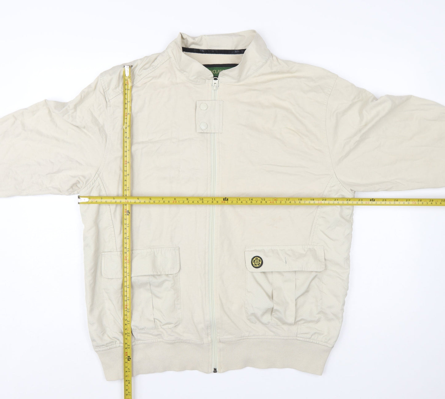 Nicholas Deakins Men’s Beige Cotton Bomber Jacket 2XL Classic Casual
