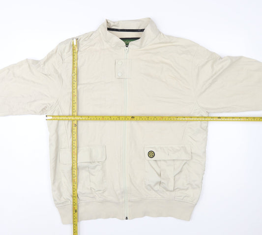 Nicholas Deakins Men’s Beige Cotton Bomber Jacket 2XL Classic Casual