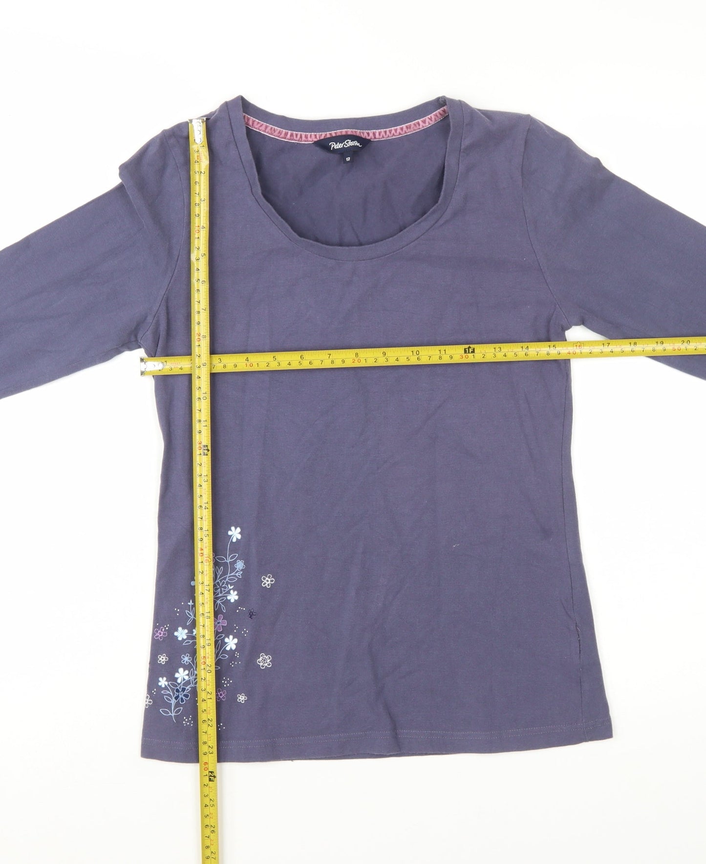 Peter Storm Women's Blue Cotton Long Sleeve Floral T-Shirt Size 12