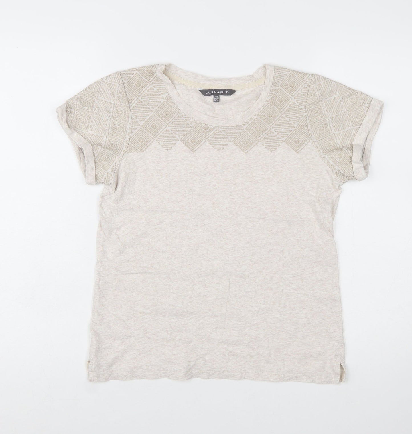 Laura Ashley Women’s Beige Embroidered Cotton T-Shirt UK 8