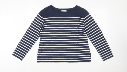 Seasalt Women Blue Striped Boat Neck Organic Cotton Long Sleeve T-Shirt Size 16