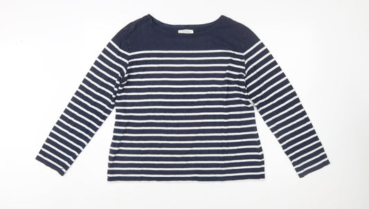 Seasalt Women Blue Striped Boat Neck Organic Cotton Long Sleeve T-Shirt Size 16