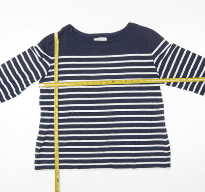 Seasalt Women Blue Striped Boat Neck Organic Cotton Long Sleeve T-Shirt Size 16