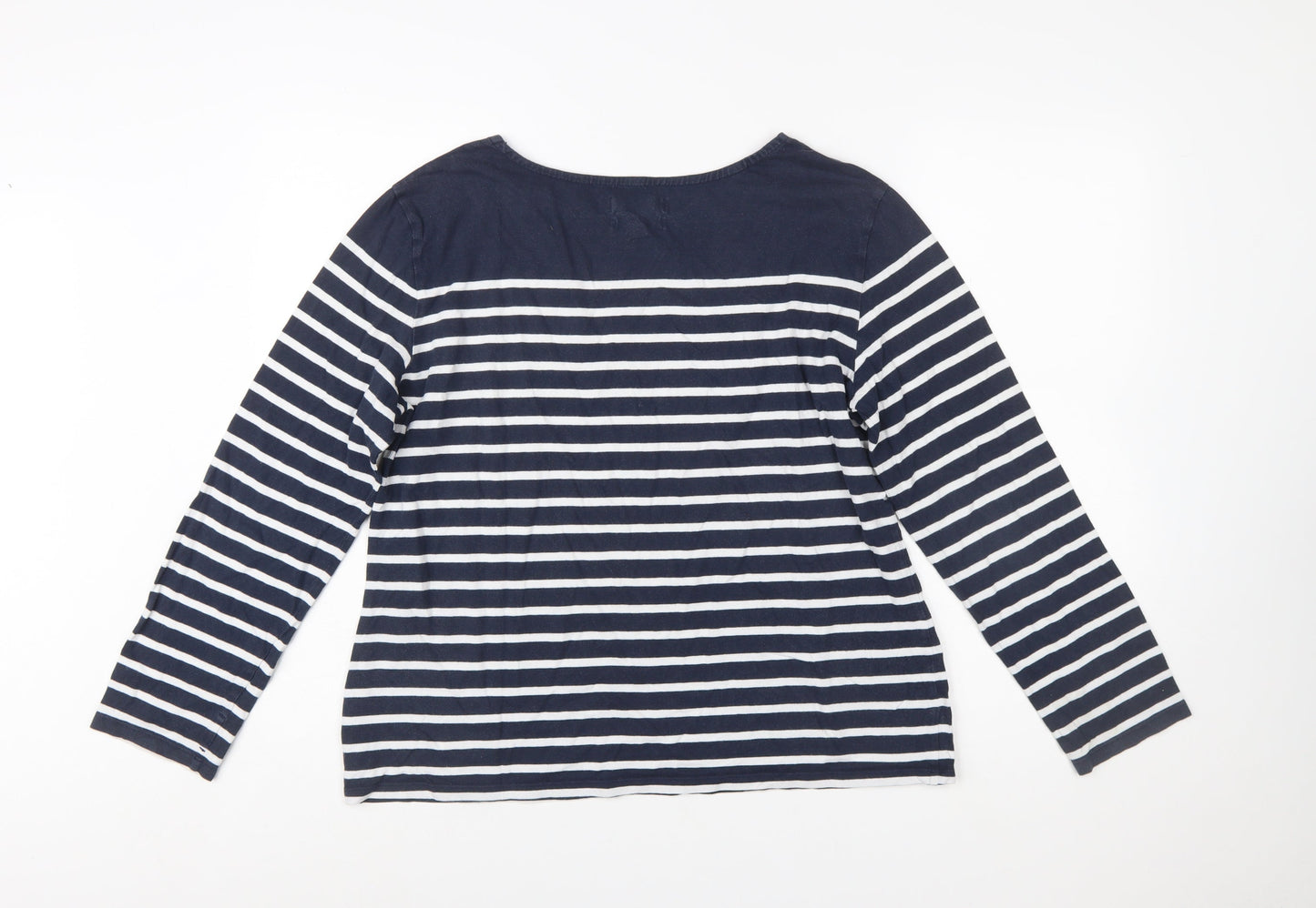 Seasalt Women Blue Striped Boat Neck Organic Cotton Long Sleeve T-Shirt Size 16