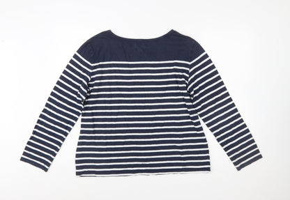 Seasalt Women Blue Striped Boat Neck Organic Cotton Long Sleeve T-Shirt Size 16