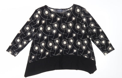 Saloos Women Black Dandelion Print Long Sleeve Tunic Jumper Size 18