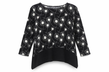 Saloos Women Black Dandelion Print Long Sleeve Tunic Jumper Size 18