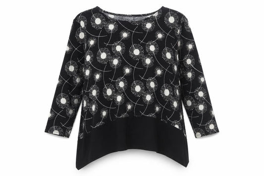 Saloos Women Black Dandelion Print Long Sleeve Tunic Jumper Size 18