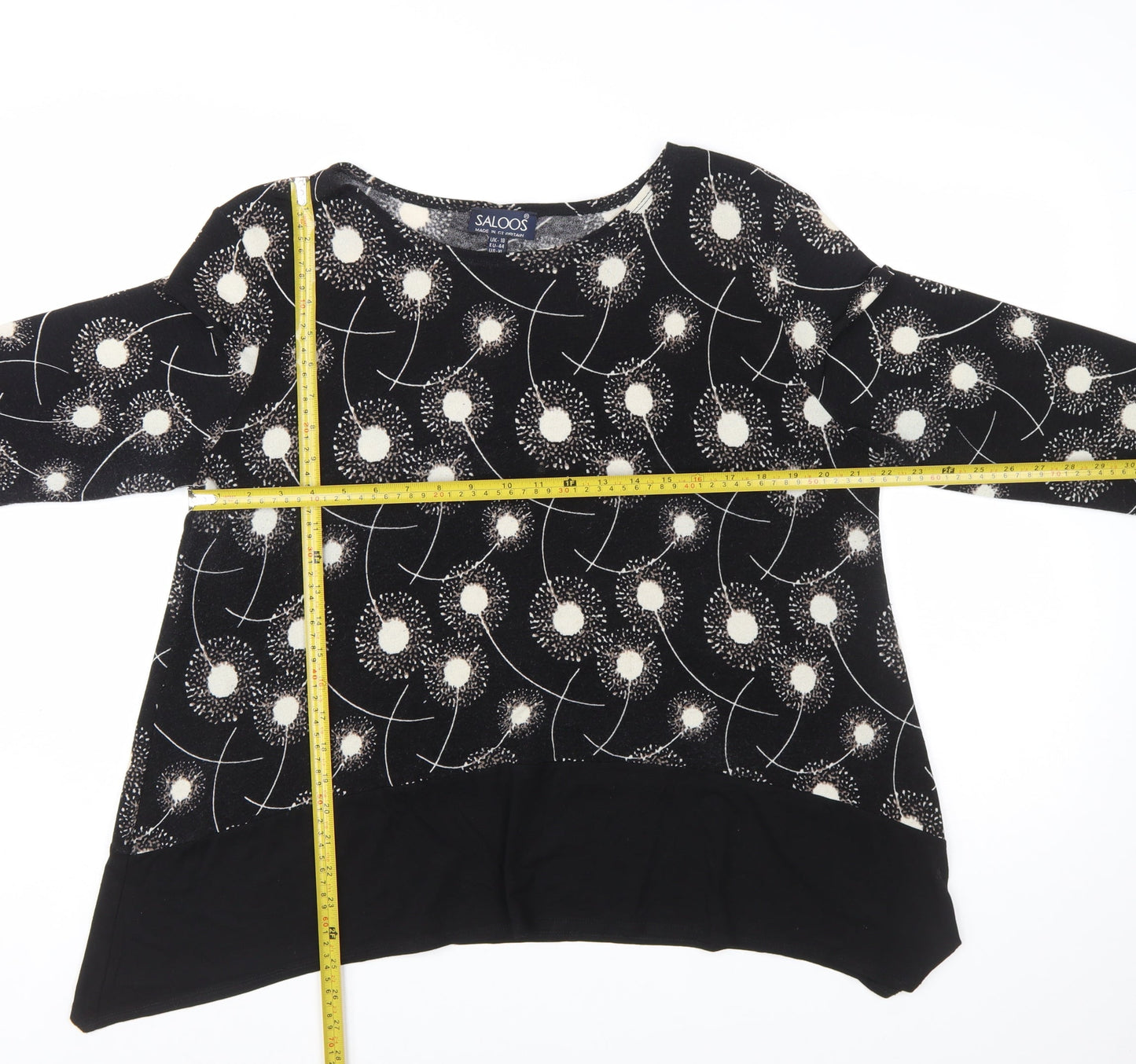 Saloos Women Black Dandelion Print Long Sleeve Tunic Jumper Size 18