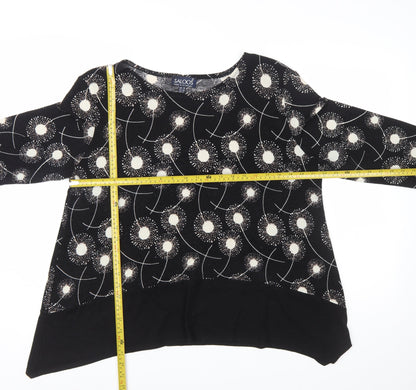 Saloos Women Black Dandelion Print Long Sleeve Tunic Jumper Size 18