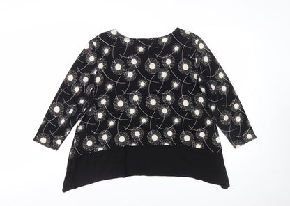 Saloos Women Black Dandelion Print Long Sleeve Tunic Jumper Size 18