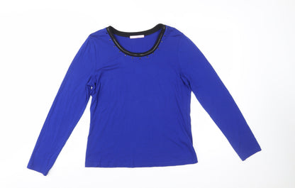Basler Women's Blue Studded Round Neck Long Sleeve Top Size 12