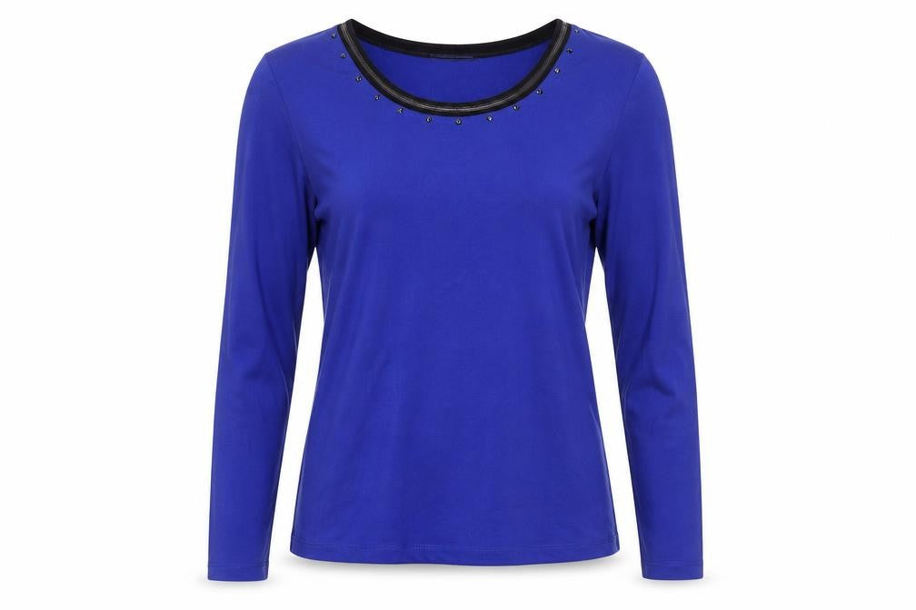 Basler Women's Blue Studded Round Neck Long Sleeve Top Size 12