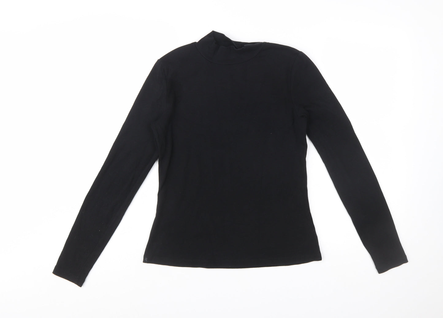 Boden Women Black Mock Neck Long Sleeve Cotton Blend Top UK 12