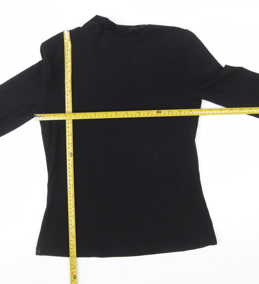Boden Women Black Mock Neck Long Sleeve Cotton Blend Top UK 12