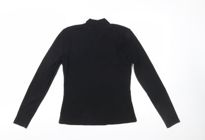 Boden Women Black Mock Neck Long Sleeve Cotton Blend Top UK 12