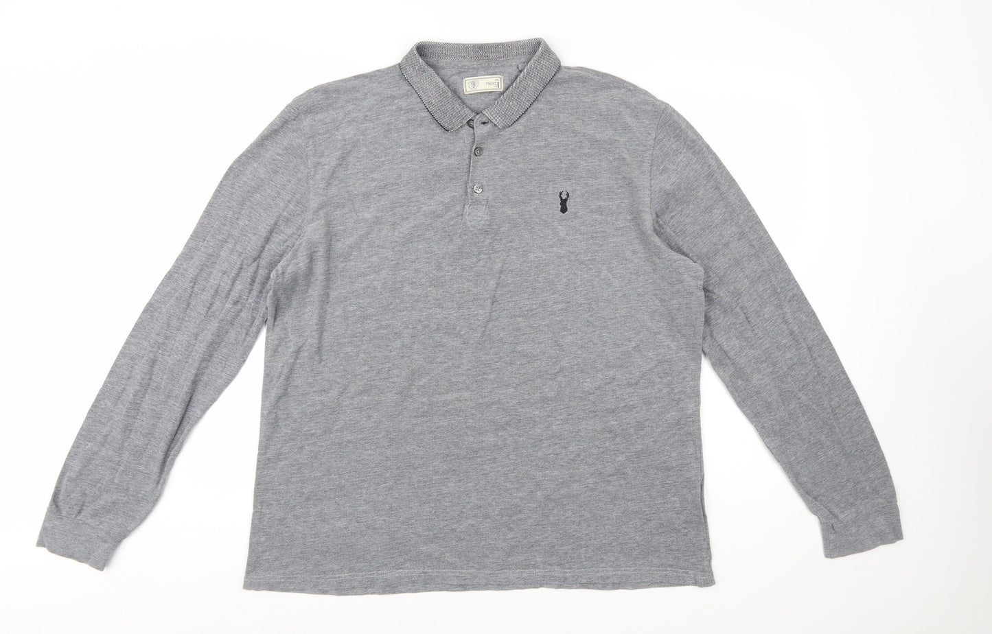 Next Men’s Grey Long Sleeve Cotton Polo Shirt XL
