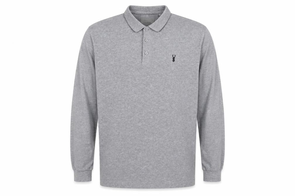 Next Men’s Grey Long Sleeve Cotton Polo Shirt XL