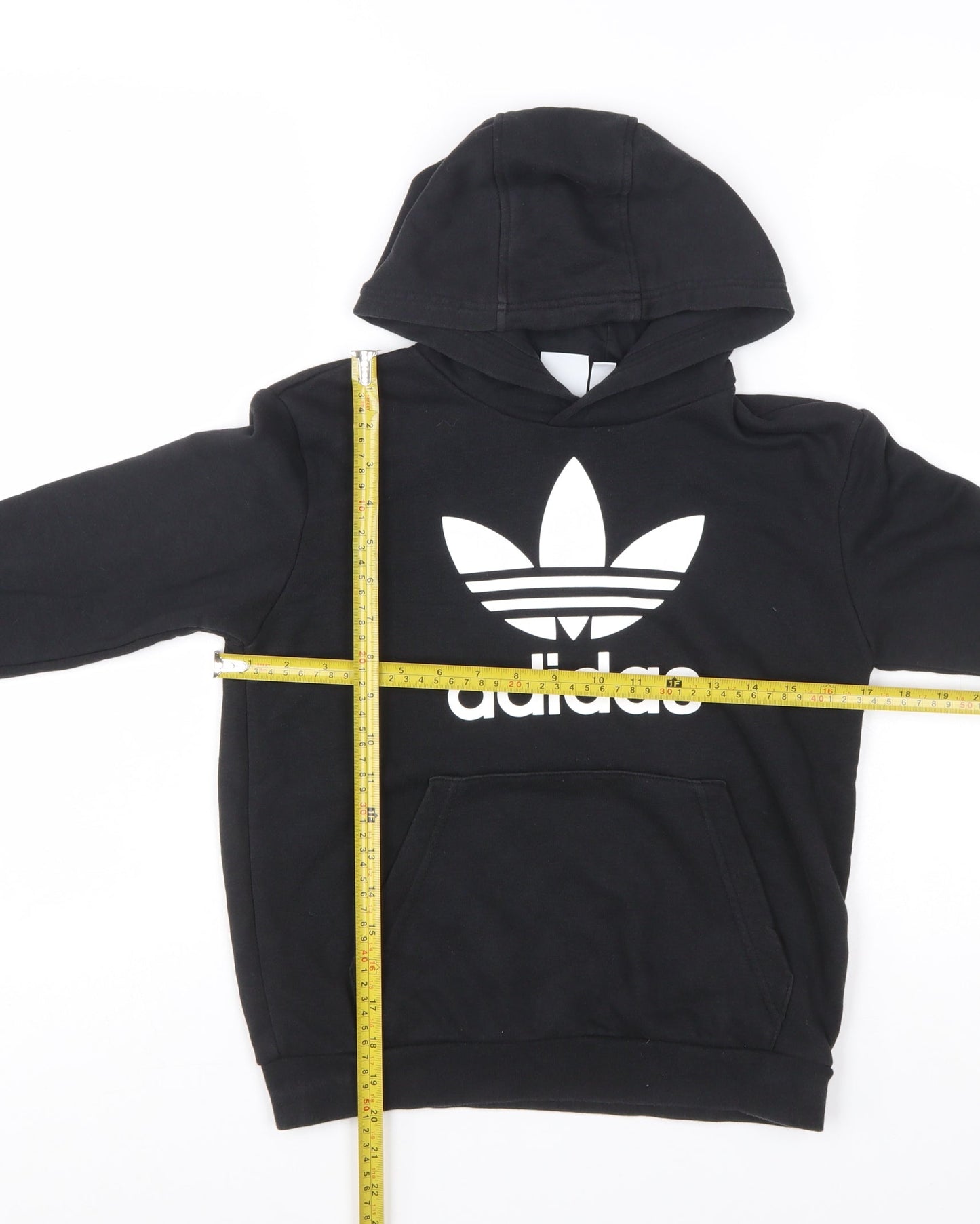 Adidas Boys Black Pullover Hoodie 10-11 Years Cotton Blend Trefoil Logo