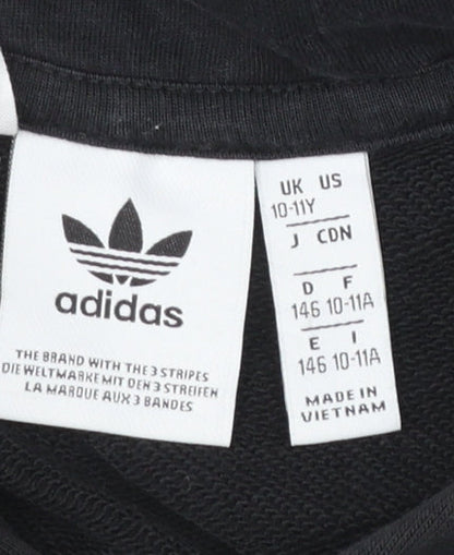 Adidas Boys Black Pullover Hoodie 10-11 Years Cotton Blend Trefoil Logo