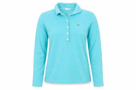 Lacoste Women's Blue Long Sleeve Cotton Polo Shirt Size 16