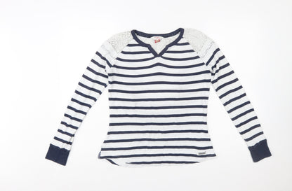 Palmer Heritage Womens Blue White Striped Lace Long Sleeve T-Shirt Size 10