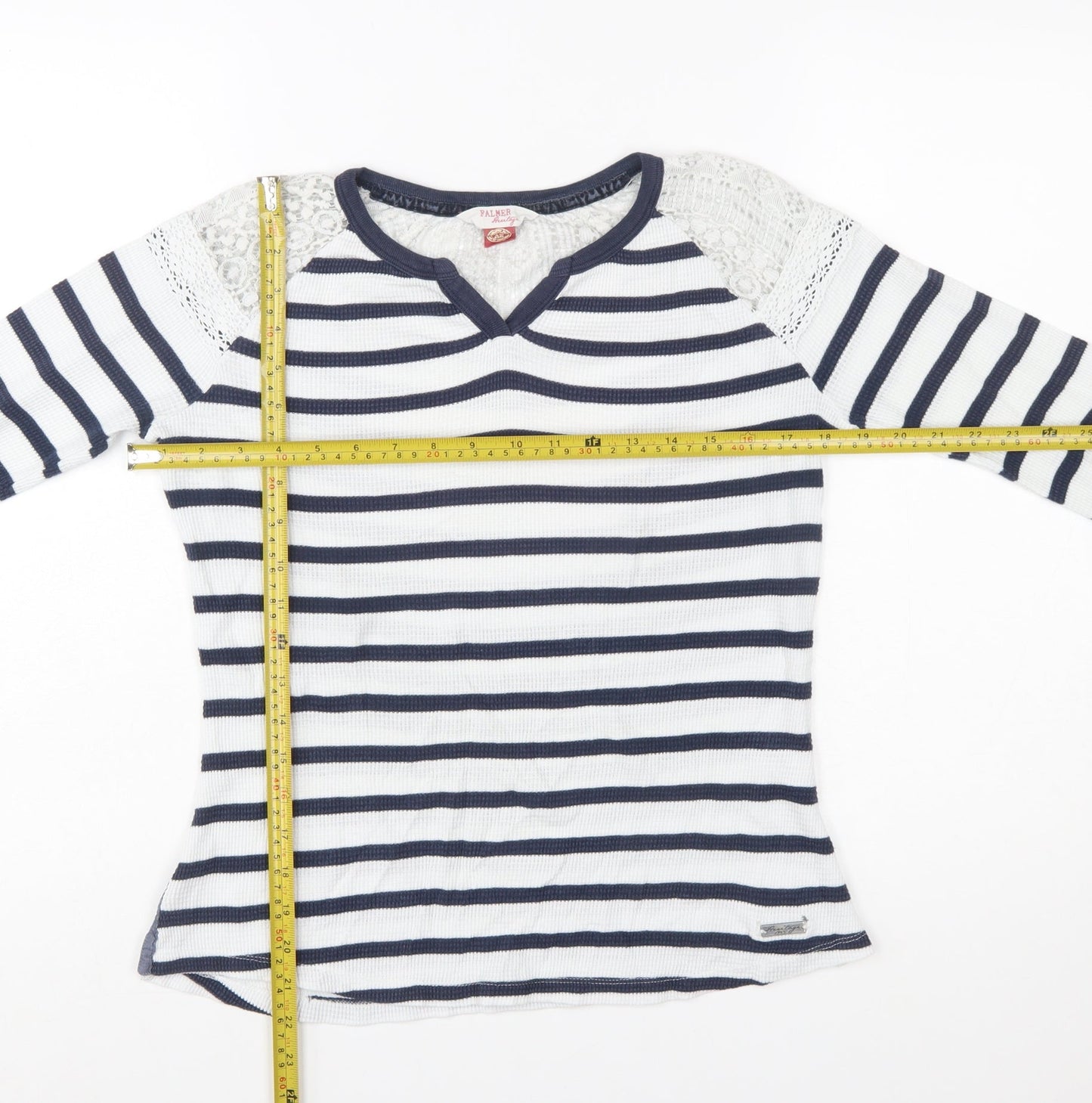 Palmer Heritage Womens Blue White Striped Lace Long Sleeve T-Shirt Size 10