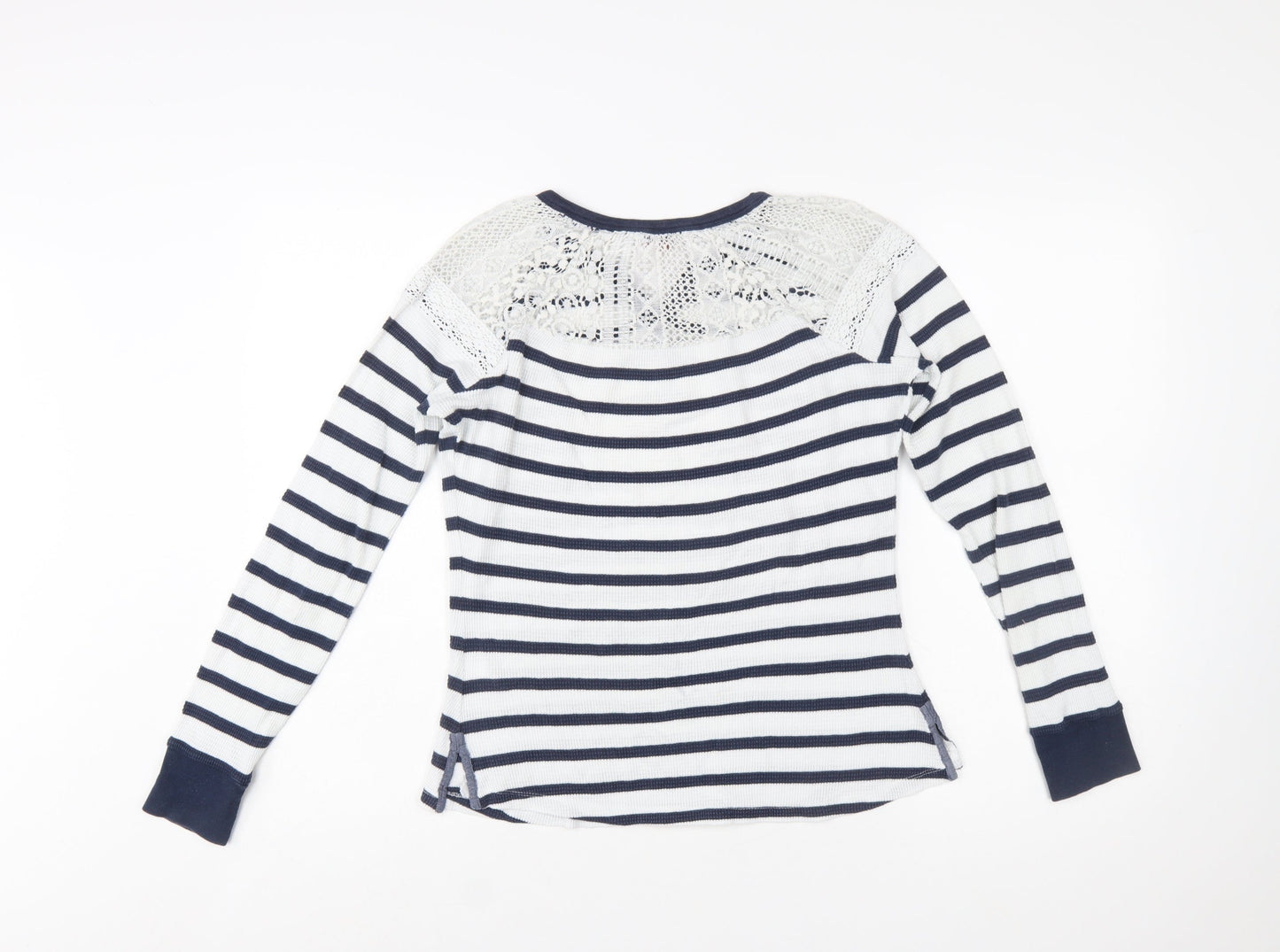 Palmer Heritage Womens Blue White Striped Lace Long Sleeve T-Shirt Size 10