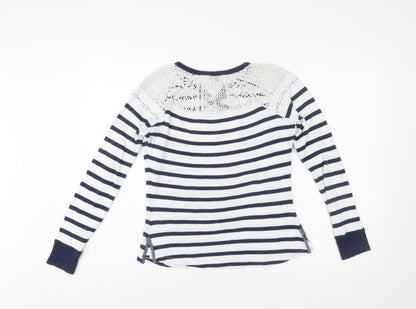 Palmer Heritage Womens Blue White Striped Lace Long Sleeve T-Shirt Size 10