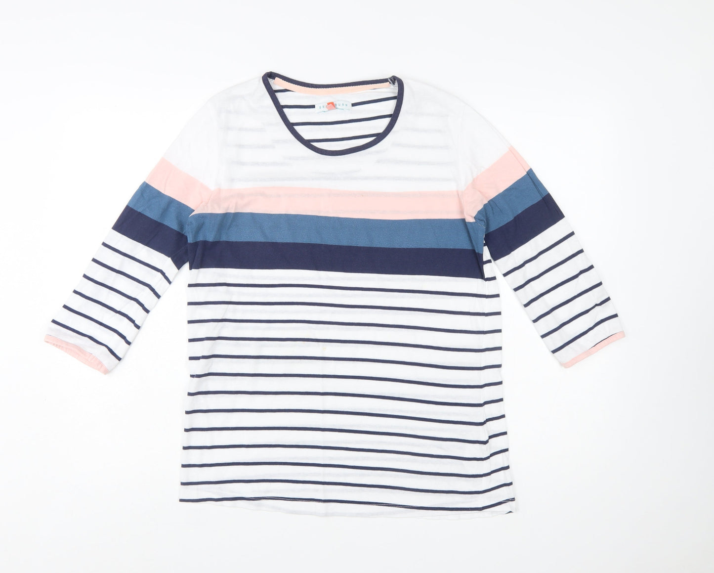 Brakeburn Women’s Multicoloured Stripe 3/4 Sleeve Cotton T-Shirt Size 14