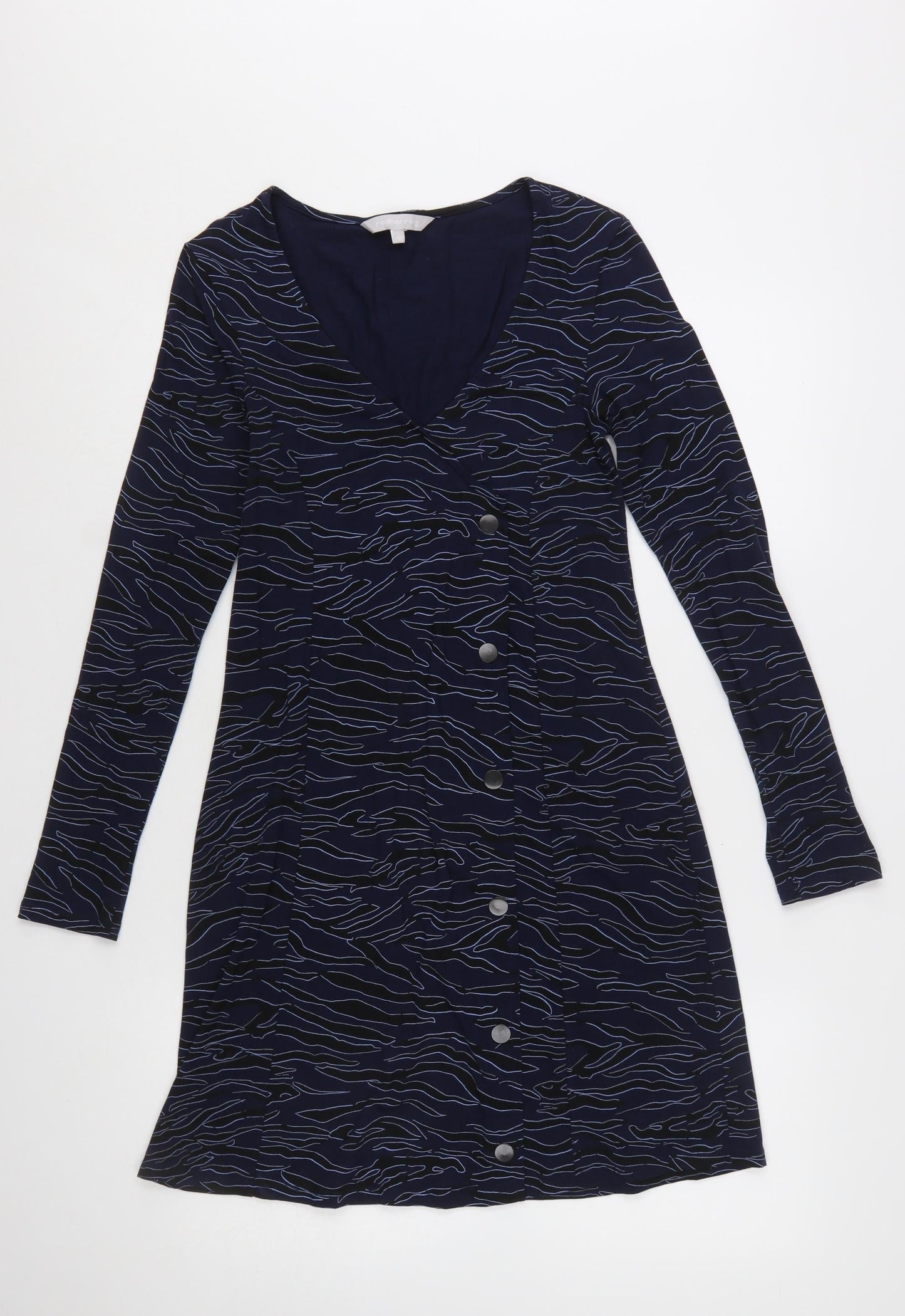 Red Herring Womens Blue Animal Print Button Down Shift Dress Size 10