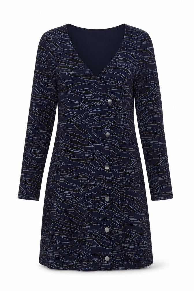 Red Herring Womens Blue Animal Print Button Down Shift Dress Size 10