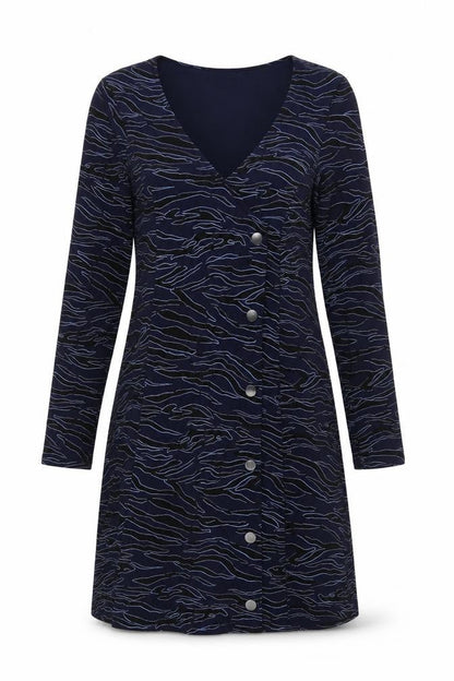 Red Herring Womens Blue Animal Print Button Down Shift Dress Size 10