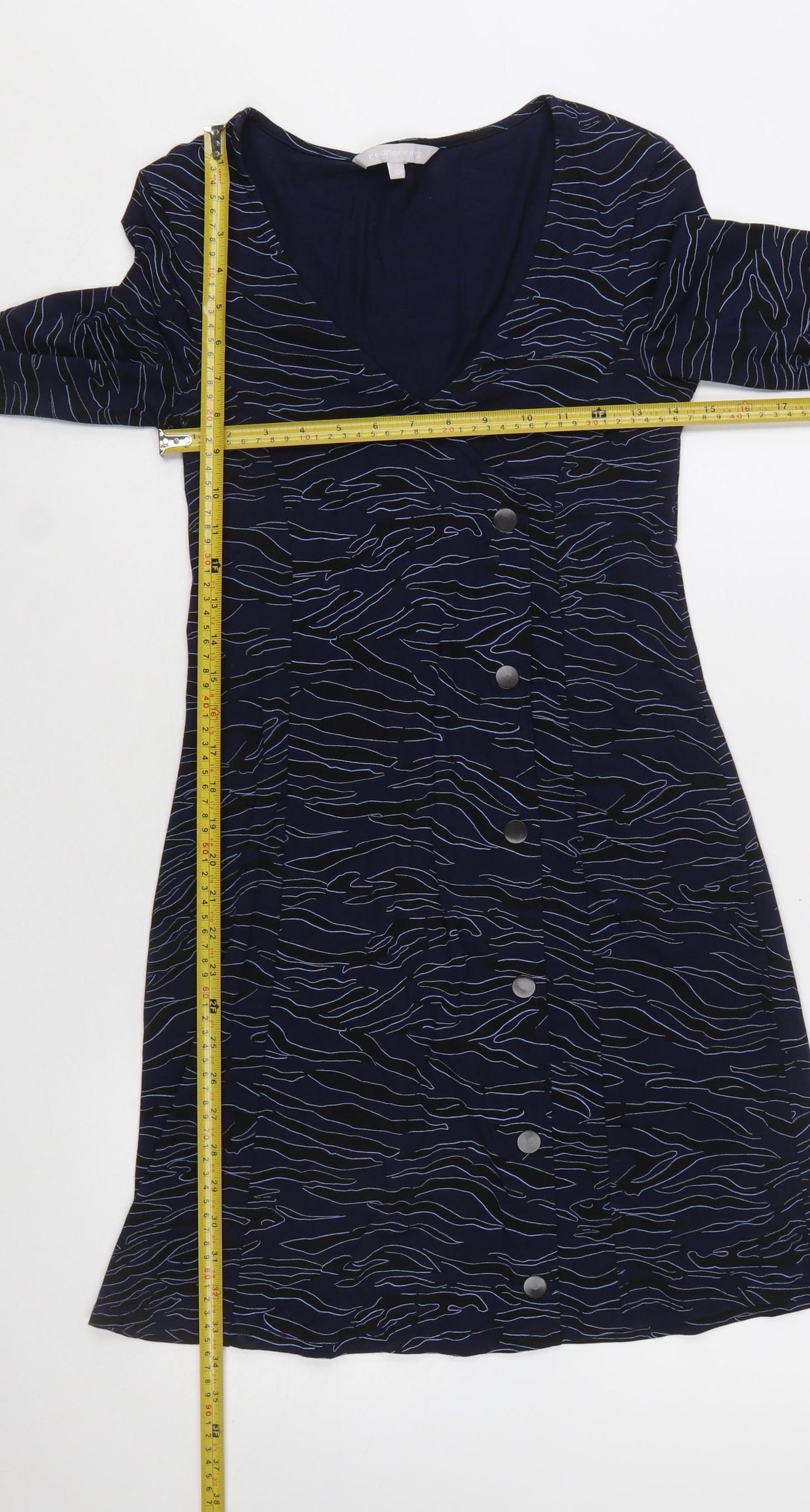 Red Herring Womens Blue Animal Print Button Down Shift Dress Size 10
